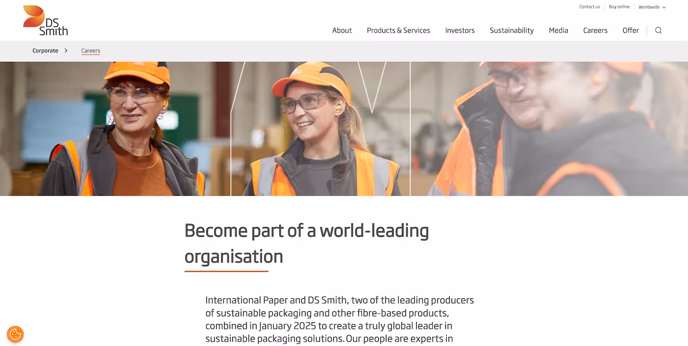 Screenshot of the official career page of DS Smith