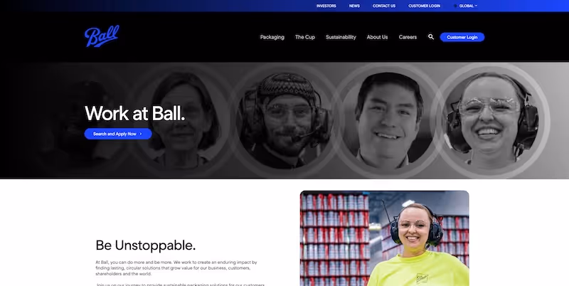 Screenshot of the official career page of Ball
