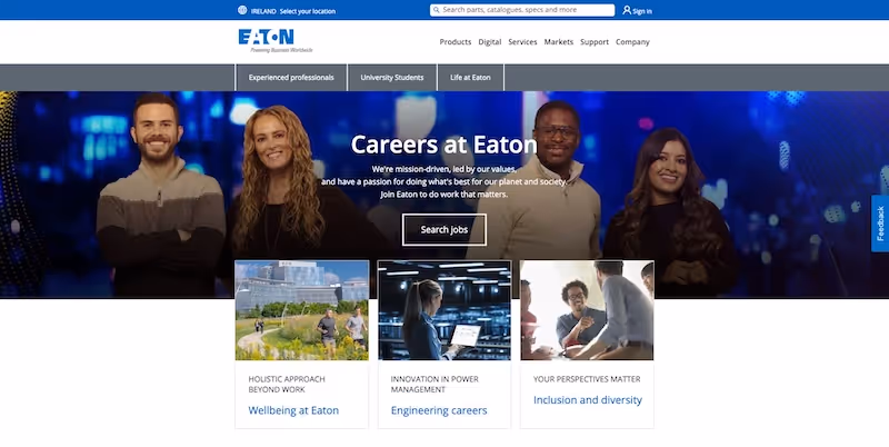 Screenshot of the official career page of Eaton