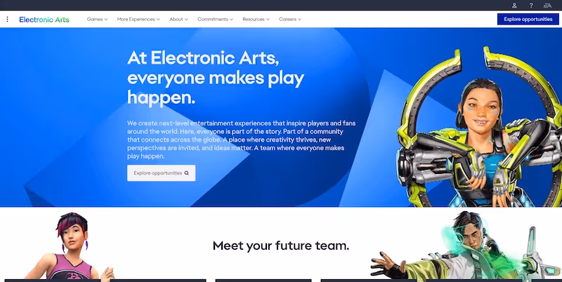 Screenshot of the official career page of Electronic Arts