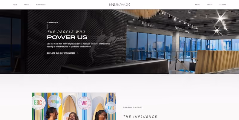 Screenshot of the official career page of Endeavor Group Holdings
