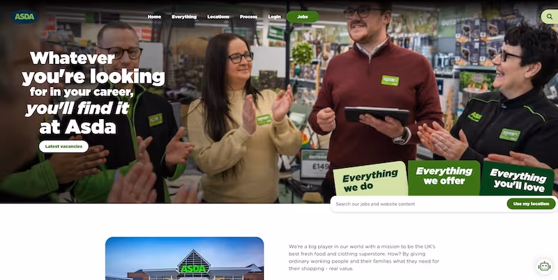 Screenshot of the official career page of ASDA Group