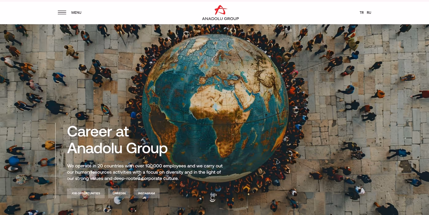Screenshot of the official career page of Anadolu Group