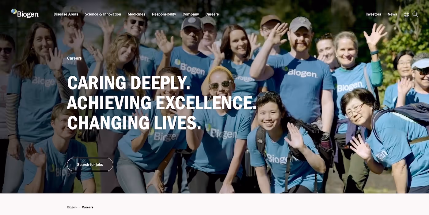 Screenshot of the official career page of Biogen