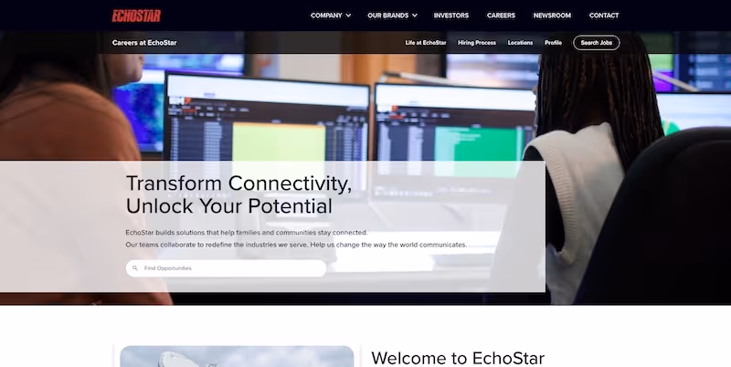 Screenshot of the official career page of EchoStar