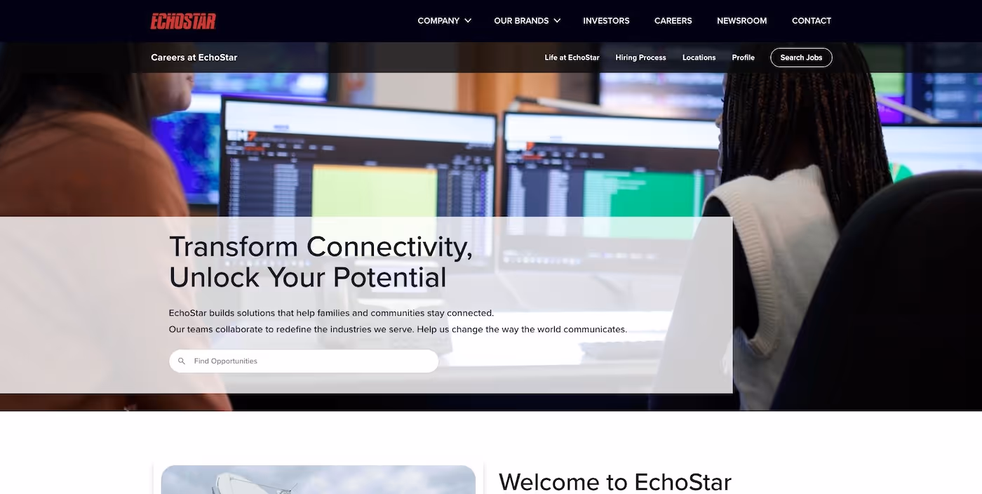 Screenshot of the official career page of EchoStar