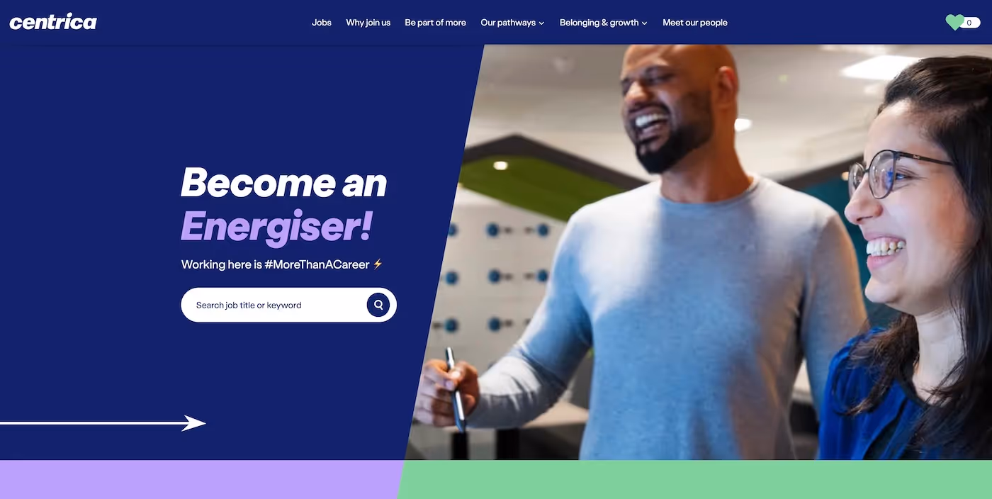 Screenshot of the official career page of Centrica