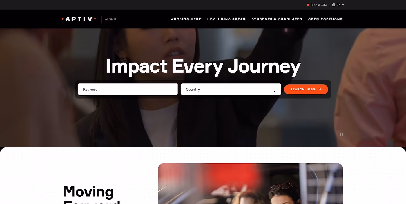 Screenshot of the official career page of Aptiv