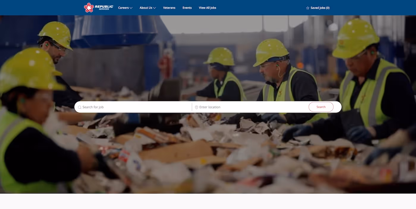 Screenshot of the official career page of Republic Services