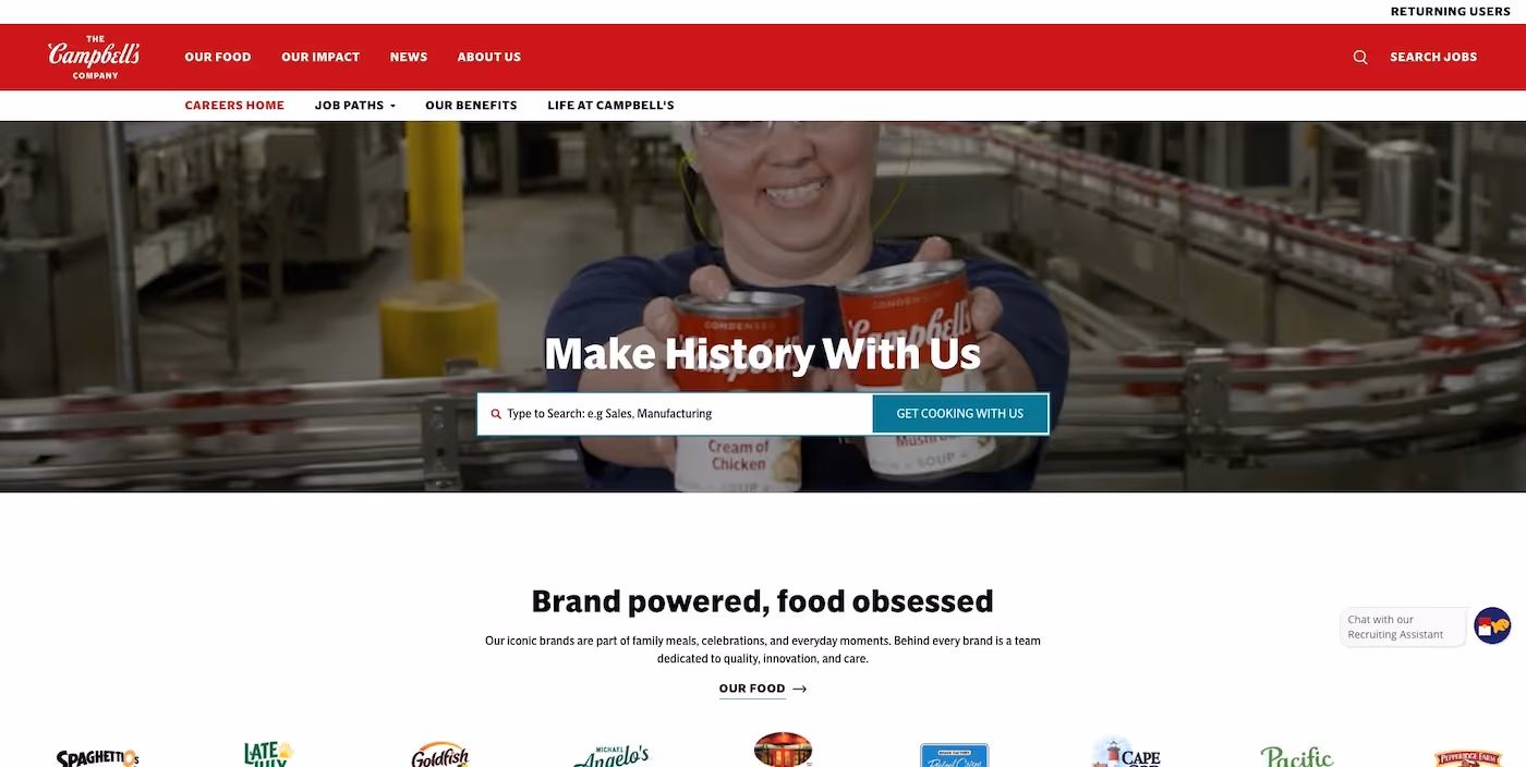Screenshot of the official career page of Campbell's