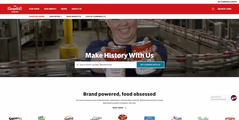 Screenshot of the official career page of Campbell's