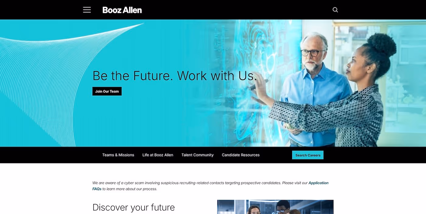 Screenshot of the official career page of Booz Allen Hamilton