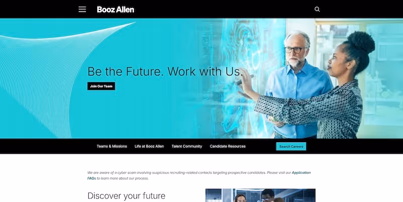 Screenshot of the official career page of Booz Allen Hamilton