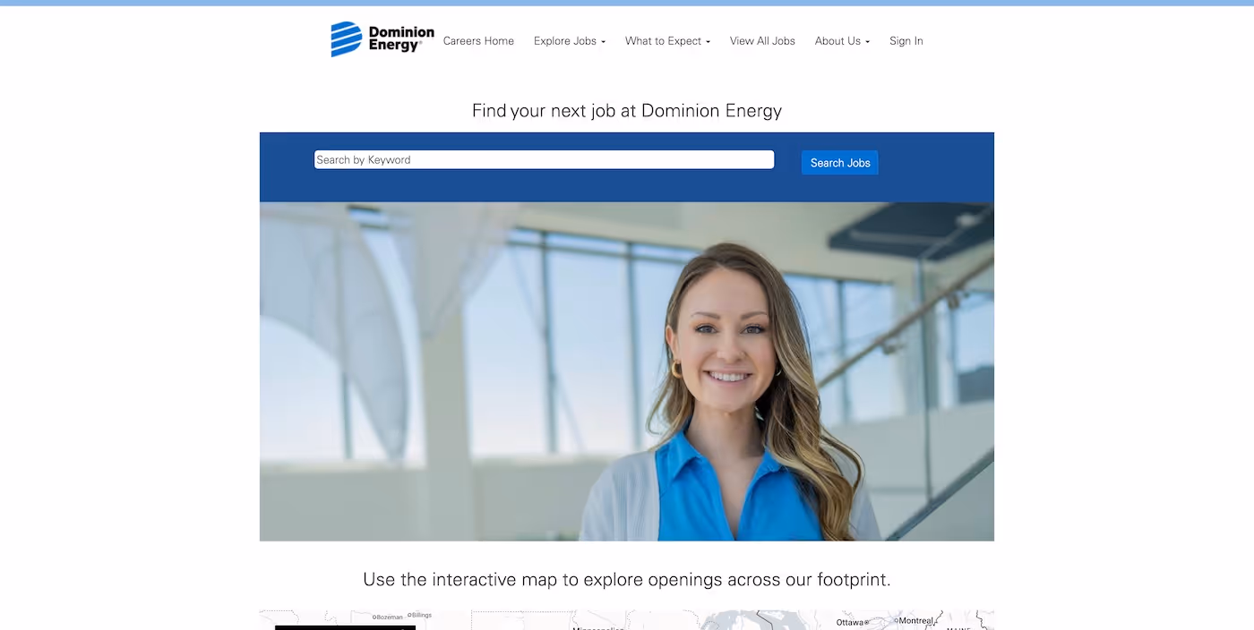 Screenshot of the official career page of Dominion Energy