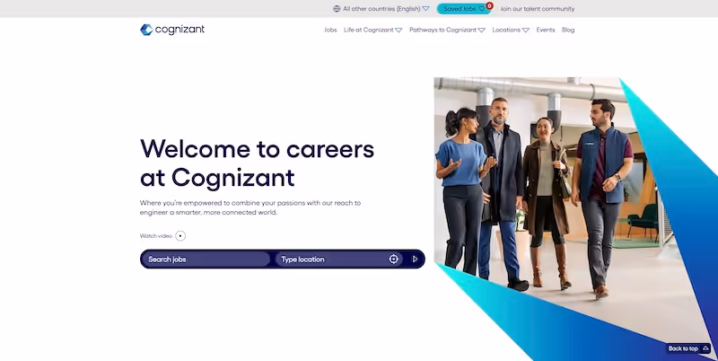 Screenshot of the official career page of Cognizant
