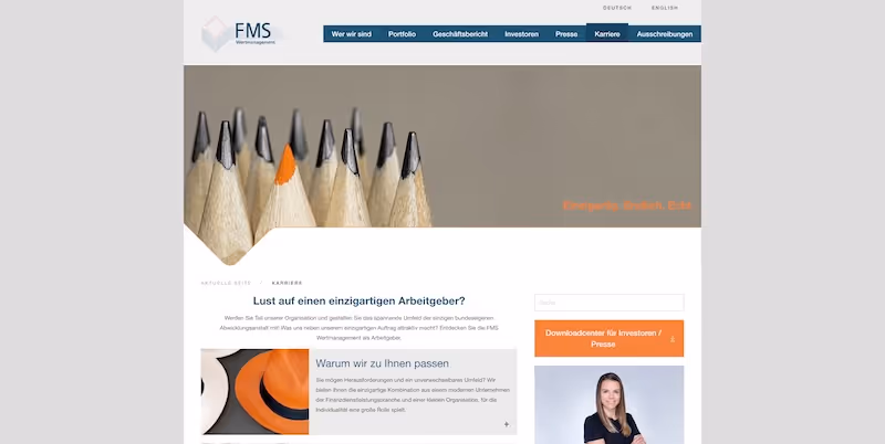 Screenshot of the official career page of FMS Wertmanagement