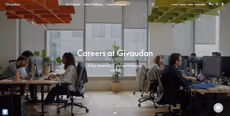 Screenshot of the official career page of Givaudan