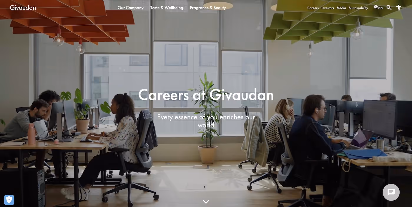 Screenshot of the official career page of Givaudan