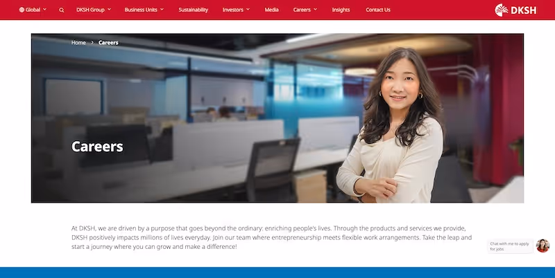 Screenshot of the official career page of DKSH Holding