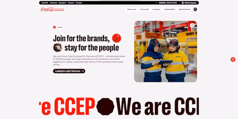 Screenshot of the official career page of Coca-Cola Europacific Partners
