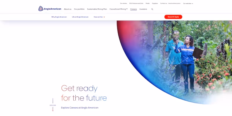 Screenshot of the official career page of Anglo American