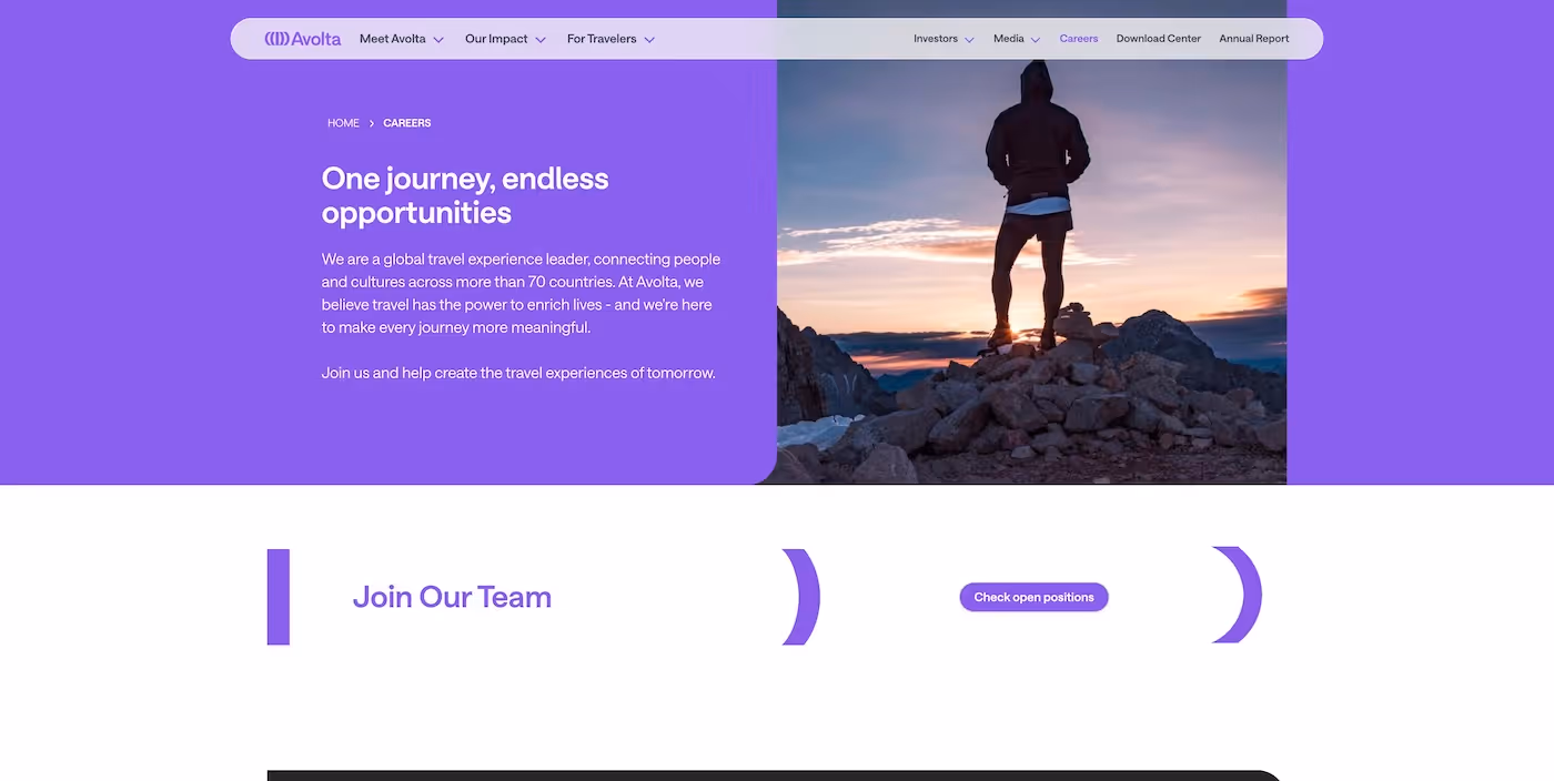Screenshot of the official career page of Avolta