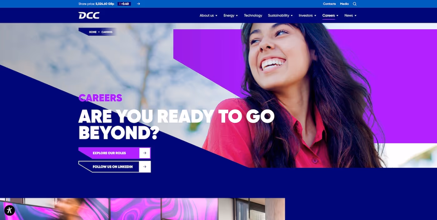 Screenshot of the official career page of DCC