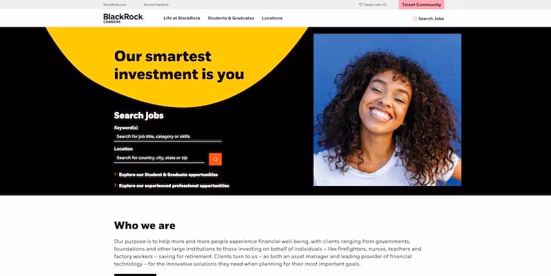 Screenshot of the official career page of BlackRock
