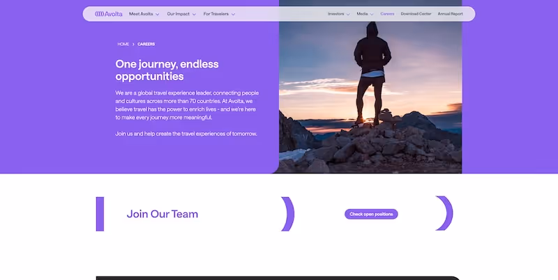 Screenshot of the official career page of Avolta