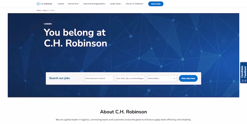 Screenshot of the official career page of C.H. Robinson