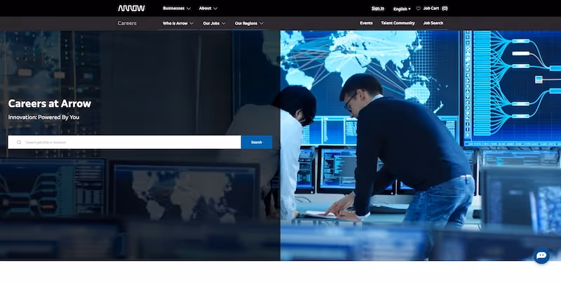 Screenshot of the official career page of Arrow Electronics