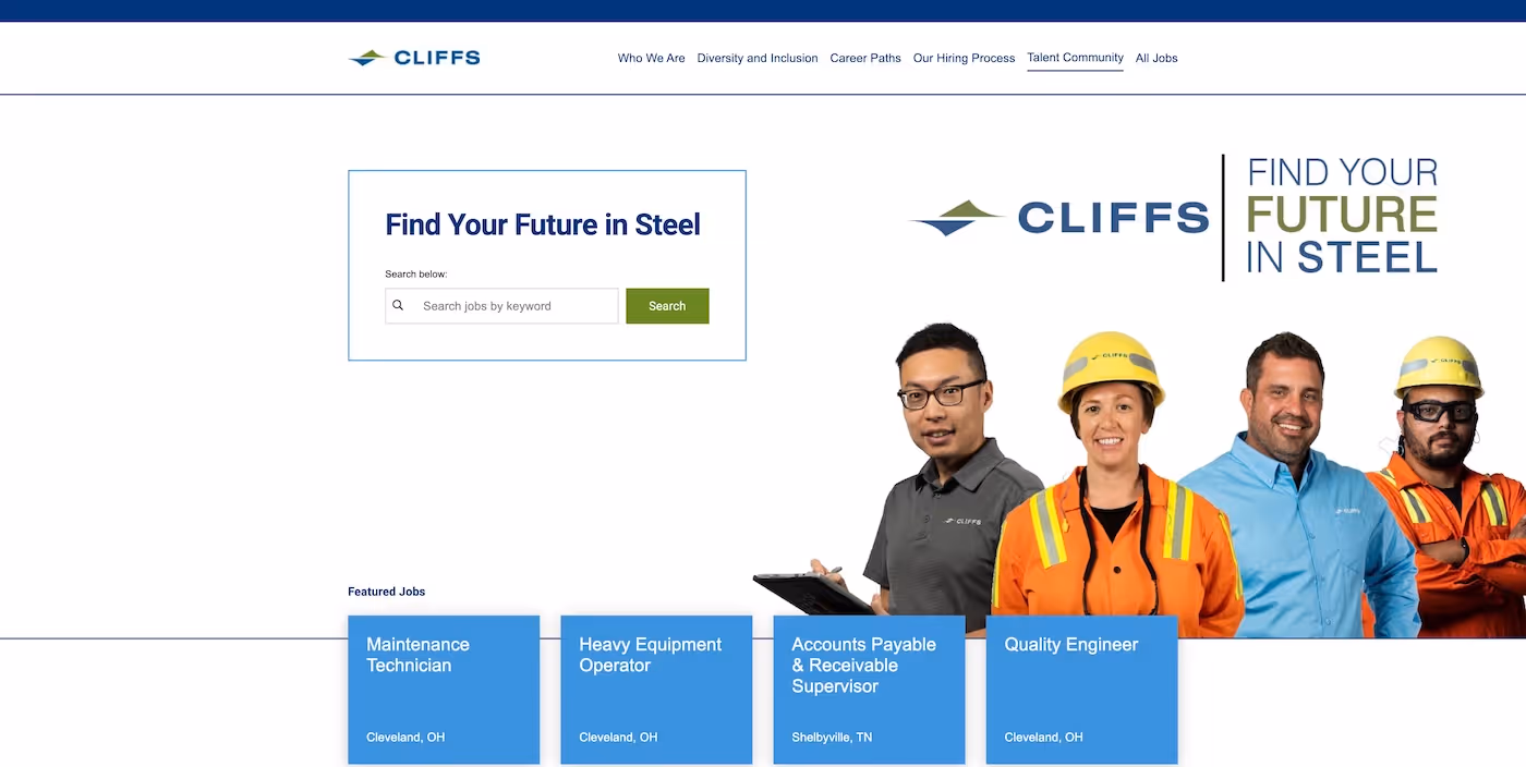 Screenshot of the official career page of Cleveland-Cliffs