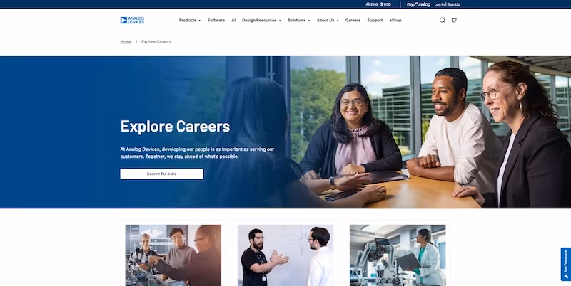Screenshot of the official career page of Analog Devices