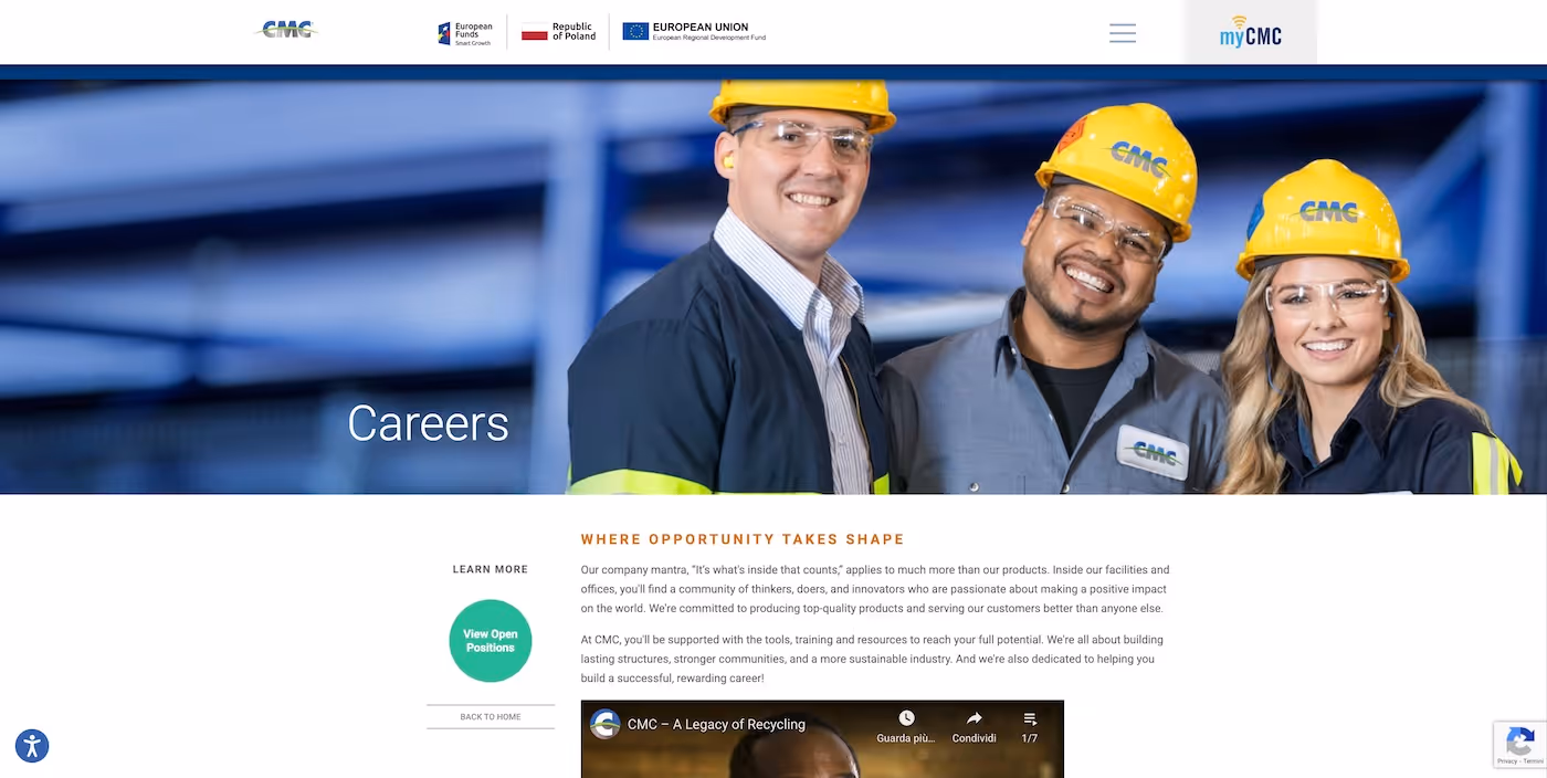 Screenshot of the official career page of CMC