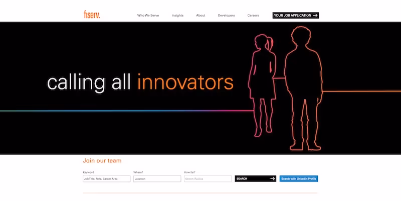 Screenshot of the official career page of Fiserv