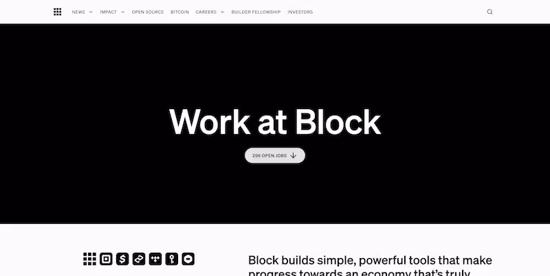 Screenshot of the official career page of Block