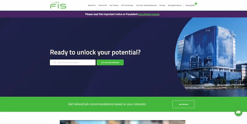 Screenshot of the official career page of FIS