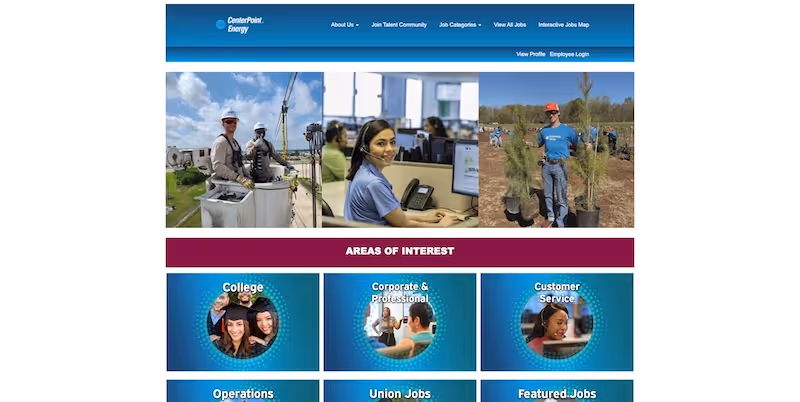 Screenshot of the official career page of CenterPoint Energy