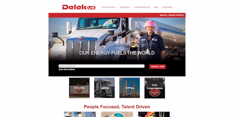 Screenshot of the official career page of Delek US Holdings