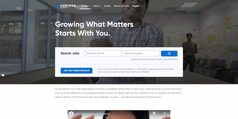 Screenshot of the official career page of Corteva