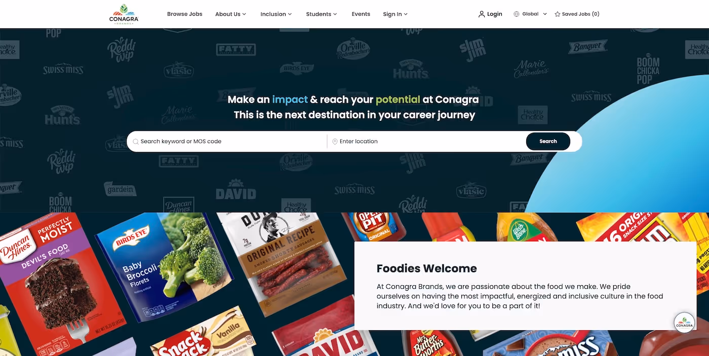 Screenshot of the official career page of Conagra Brands