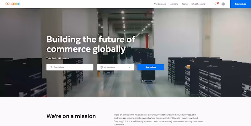 Screenshot of the official career page of Coupang