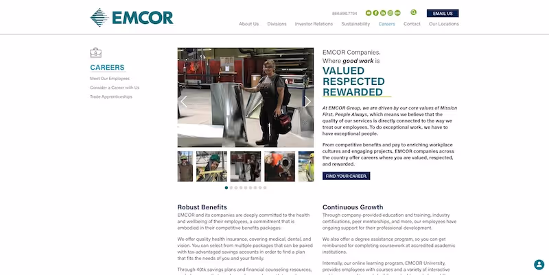 Screenshot of the official career page of EMCOR Group