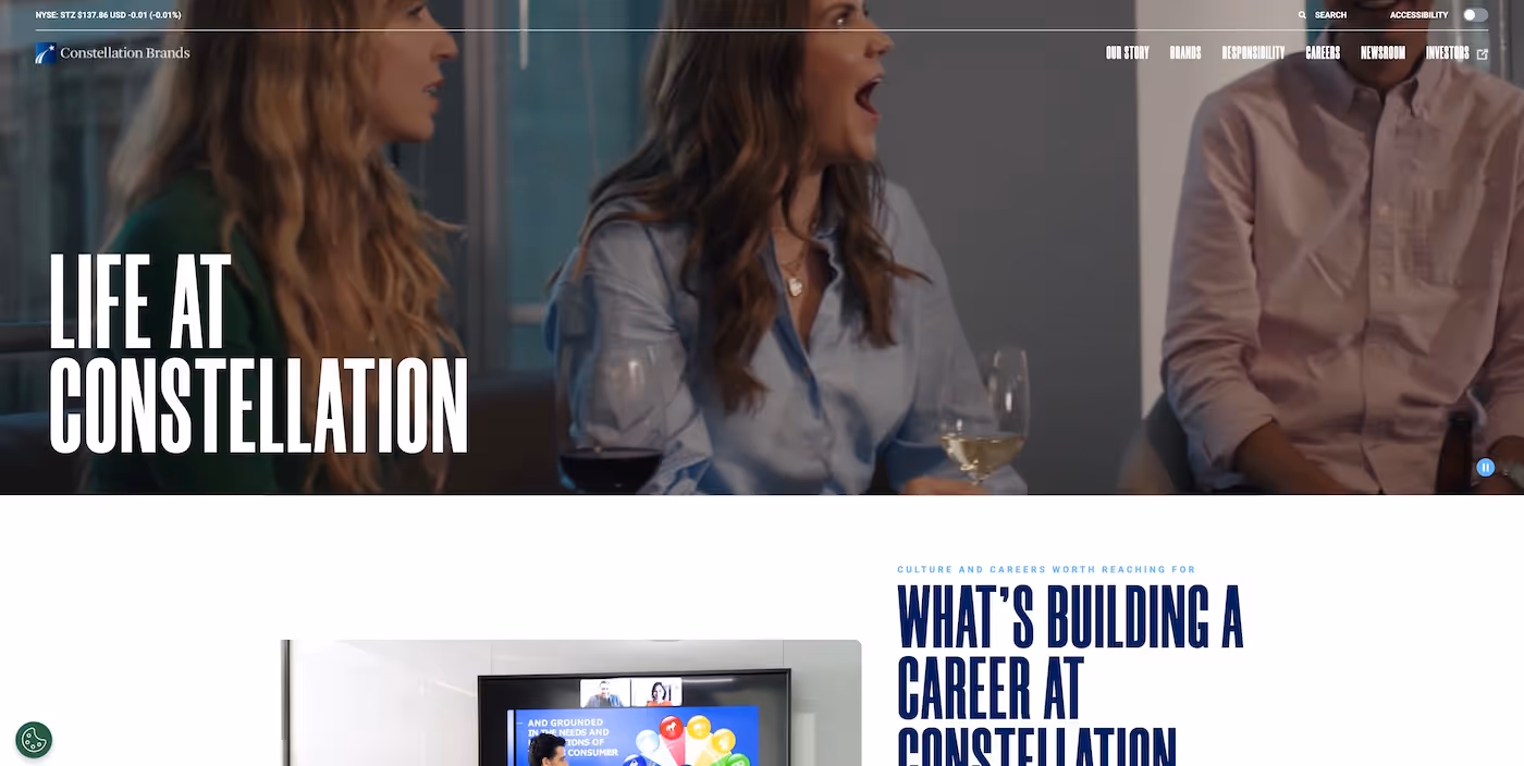 Screenshot of the official career page of Constellation Brands
