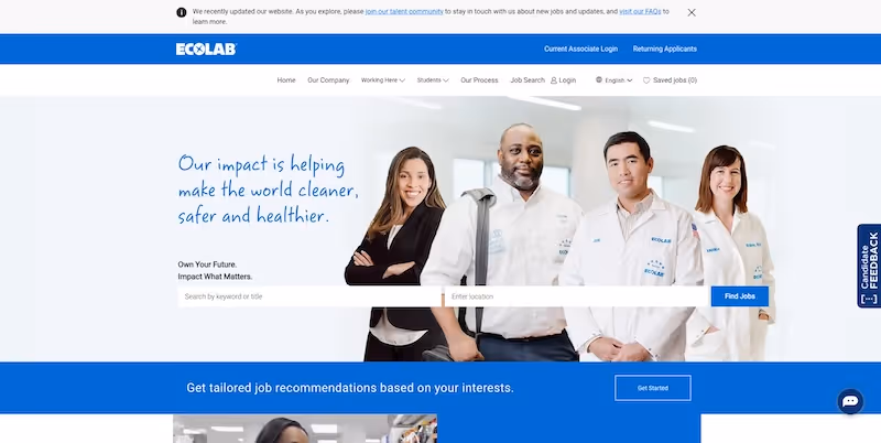 Screenshot of the official career page of Ecolab