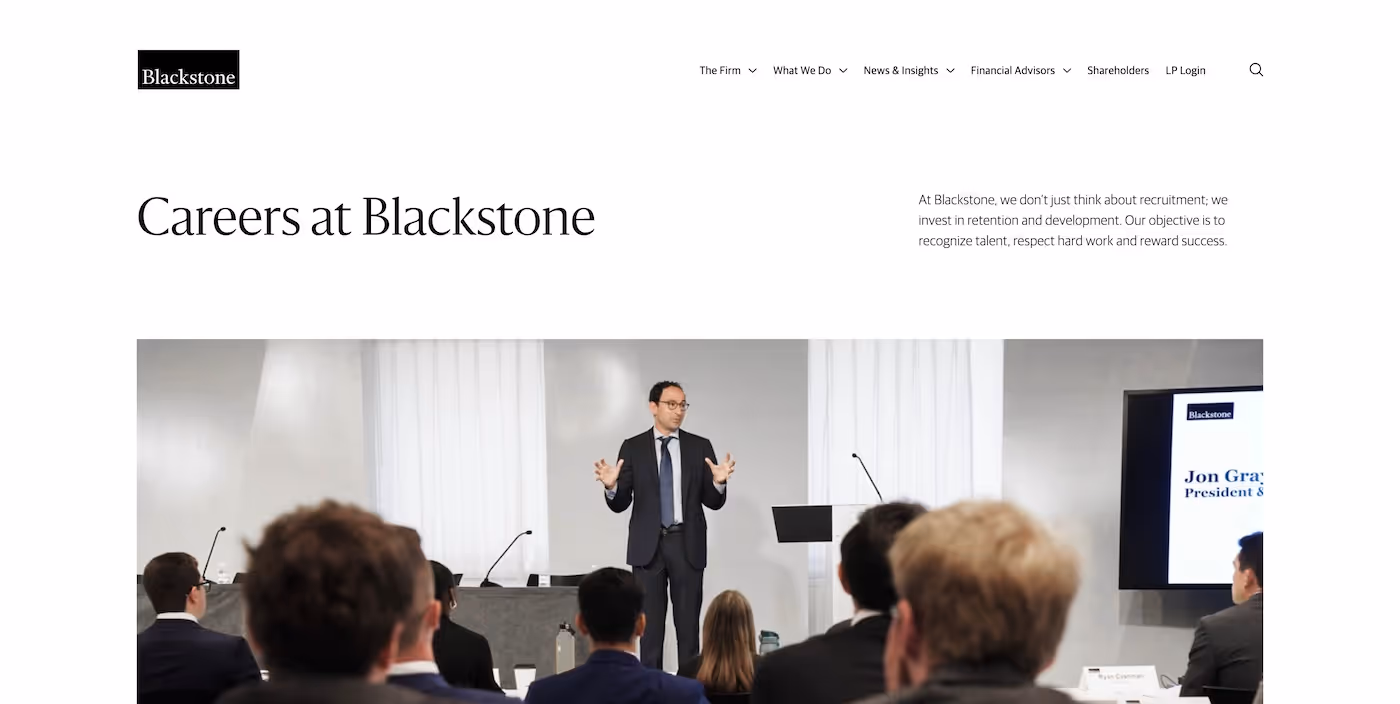 Screenshot of the official career page of Blackstone