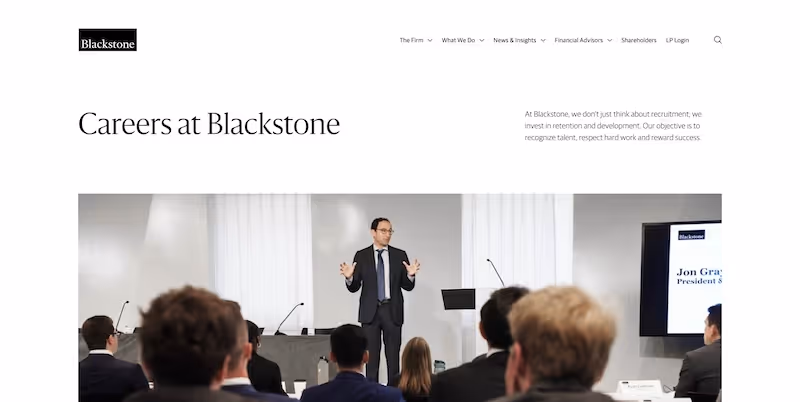 Screenshot of the official career page of Blackstone