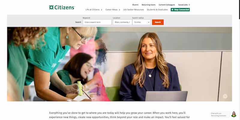 Screenshot of the official career page of Citizens Financial Group