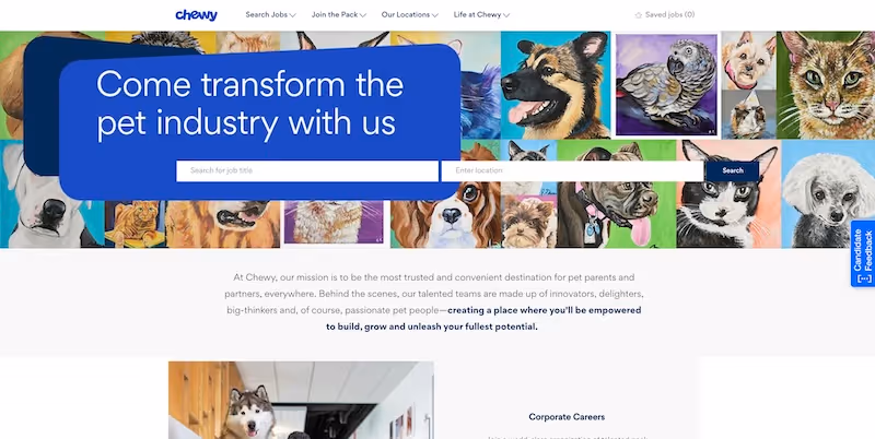 Screenshot of the official career page of Chewy
