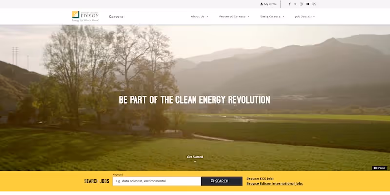 Screenshot of the official career page of Edison International